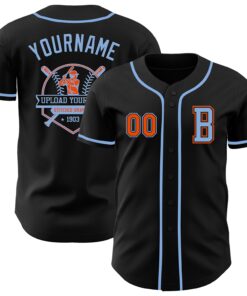 Custom Black Orange-Light Blue Authentic Baseball Jersey