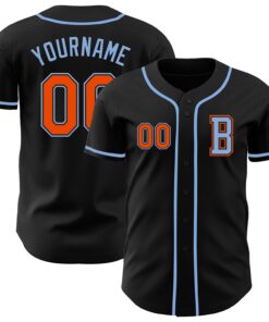 Custom Black Orange-Light Blue Authentic Baseball Jersey