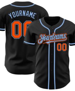 Custom Black Orange-Light Blue Authentic Baseball Jersey