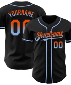 Custom Black Orange-Light Blue Authentic Fade Fashion Baseball Jersey