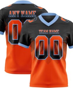 Custom Black Orange-Light Blue Mesh Authentic Gradient Square Shape Flag Football Jersey