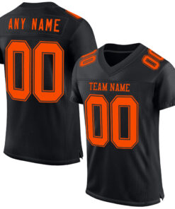 Custom Black Orange Mesh Authentic Football Jersey