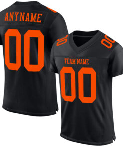 Custom Black Orange Mesh Authentic Football Jersey