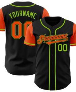 Custom Black Orange-Neon Green Authentic Two Tone Baseball Jersey