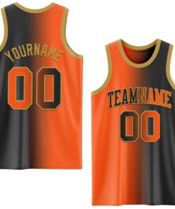Custom Black Orange-Old Gold Authentic Gradient Fashion Basketball Jersey