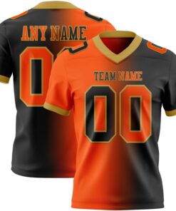 Custom Black Orange-Old Gold Mesh Authentic Gradient Fashion Football Jersey
