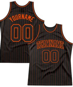 Custom Black Orange Pinstripe Black-Orange Authentic Basketball Jersey