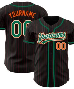 Custom Black Orange Pinstripe Kelly Green-White Authentic Baseball Jersey