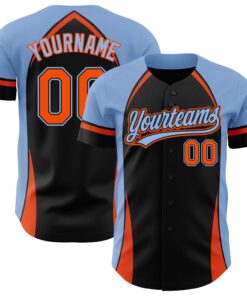Custom Black Orange-Powder Blue 3D Pattern Design Curve Solid Authentic Baseball Jersey