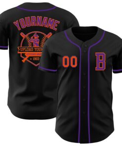 Custom Black Orange-Purple Authentic Baseball Jersey