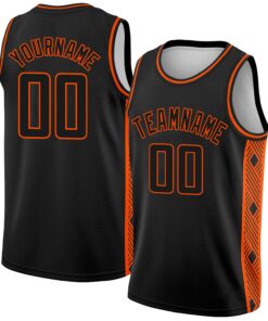 Custom Black Orange Side Panel Abstract Lines Authentic City Edition Basketball Jersey