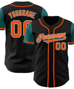 Custom Black Orange-Teal Authentic Two Tone Baseball Jersey