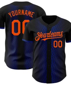 Custom Black Orange-Thunder Blue 3D Pattern Design Geometric Shapes Authentic Baseball Jersey