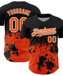 Custom Black Orange-White 3D Pattern Design Abstract Splash Grunge Art Authentic Baseball Jersey