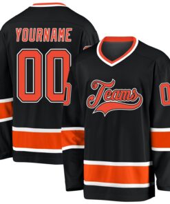 Custom Black Orange-White Hockey Jersey