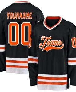 Custom Black Orange-White Hockey Jersey