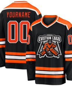 Custom Black Orange-White Hockey Jersey