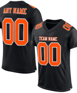 Custom Black Orange-White Mesh Authentic Football Jersey