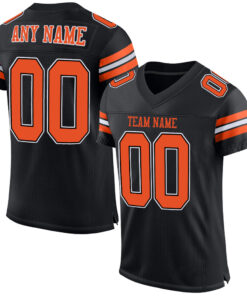 Custom Black Orange-White Mesh Authentic Football Jersey
