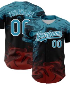Custom Black Panther Blue Burgundy-White 3D Pattern Design Abstract Fluid Authentic Baseball Jersey
