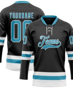 Custom Black Panther Blue-White Hockey Lace Neck Jersey