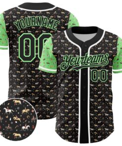 Custom Black Pea Green-White 3D Pattern Design Rodeo Cowboy Authentic Baseball Jersey