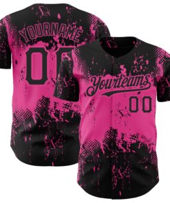 Custom Black Pink 3D Pattern Design Abstract Splatter Grunge Art Authentic Baseball Jersey