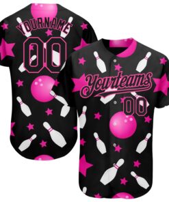 Custom Black Pink 3D Pattern Design Bowling Authentic Baseball Jersey