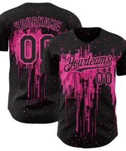 Custom Black Pink 3D Pattern Design Dripping Splatter Art Authentic Baseball Jersey