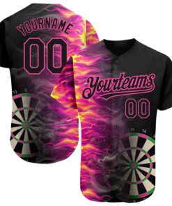 Custom Black Pink 3D Pattern Design Fiery Dart Board Authentic Baseball Jersey