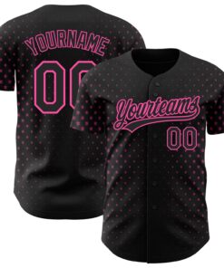 Custom Black Pink 3D Pattern Design Geometric Stars Authentic Baseball Jersey