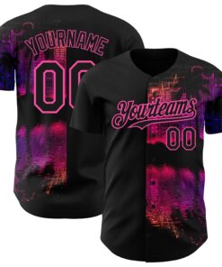 Custom Black Pink 3D Pattern Design Hawaii Palm Trees Authentic Baseball Jersey