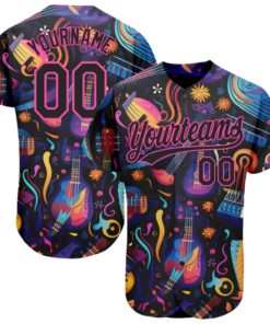 Custom Black Pink 3D Pattern Design Music Festival Musical Instruments Authentic Baseball Jersey