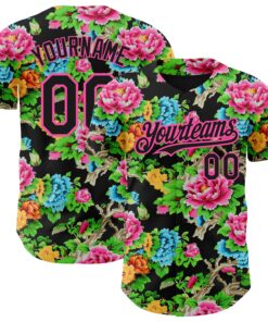 Custom Black Pink 3D Pattern Design Northeast China Big Flower Authentic Baseball Jersey