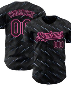 Custom Black Pink 3D Pattern Design Slant Lines Authentic Baseball Jersey