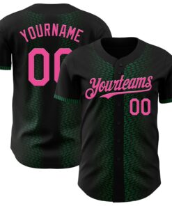 Custom Black Pink-Kelly Green 3D Pattern Design Geometric Shapes Authentic Baseball Jersey