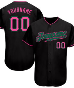 Custom Black Pink-Kelly Green Authentic Baseball Jersey