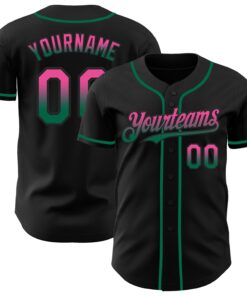 Custom Black Pink-Kelly Green Authentic Fade Fashion Baseball Jersey