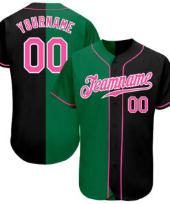 Custom Black Pink-Kelly Green Authentic Split Fashion Baseball Jersey