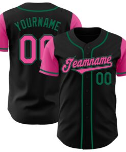 Custom Black Pink-Kelly Green Authentic Two Tone Baseball Jersey