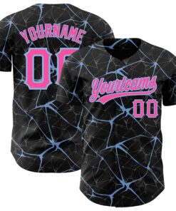 Custom Black Pink-Light Blue 3D Pattern Design Abstract Network Authentic Baseball Jersey
