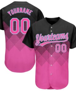 Custom Black Pink-Light Blue 3D Pattern Design Authentic Baseball Jersey