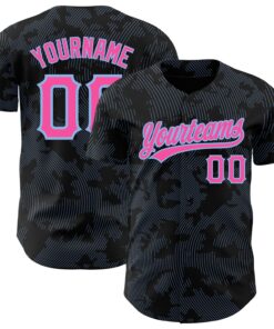 Custom Black Pink-Light Blue 3D Pattern Design Curve Lines Authentic Baseball Jersey