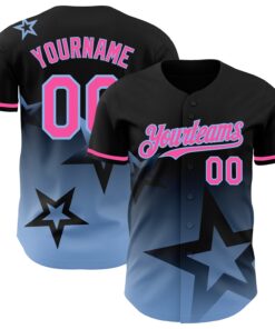Custom Black Pink-Light Blue 3D Pattern Design Gradient Style Twinkle Star Authentic Baseball Jersey