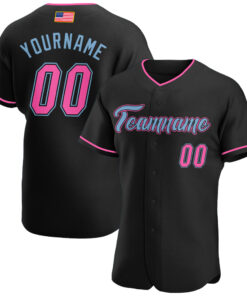 Custom Black Pink-Light Blue Authentic American Flag Fashion Baseball Jersey