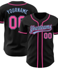 Custom Black Pink-Light Blue Authentic Baseball Jersey
