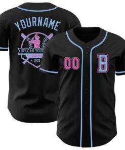 Custom Black Pink-Light Blue Authentic Baseball Jersey