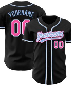 Custom Black Pink-Light Blue Authentic Baseball Jersey