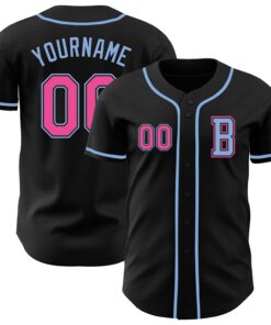 Custom Black Pink-Light Blue Authentic Baseball Jersey