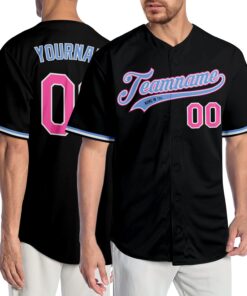 Custom Black Pink-Light Blue Authentic Baseball Jersey